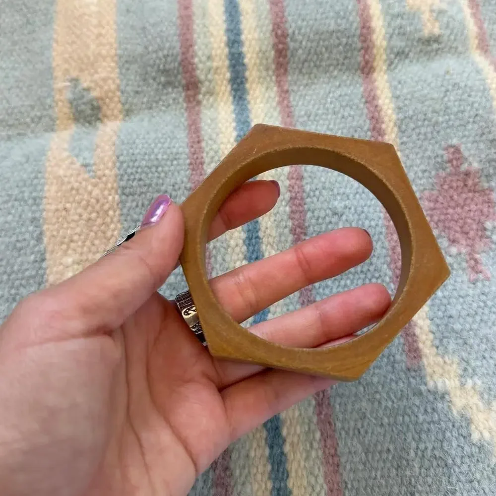Vintage geometric carved wood bangle